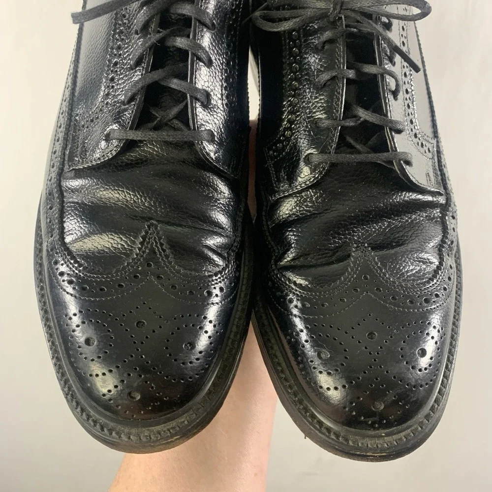 VTG Hanover Mens Longwing Wingtip Brogue Derby Oxford Dress Shoes Size 8.5 Black
